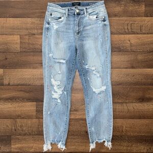 Judy Blue Size 7/28 Boyfriend Fit Jeans Distressed Colorful Paint Splatter Cute